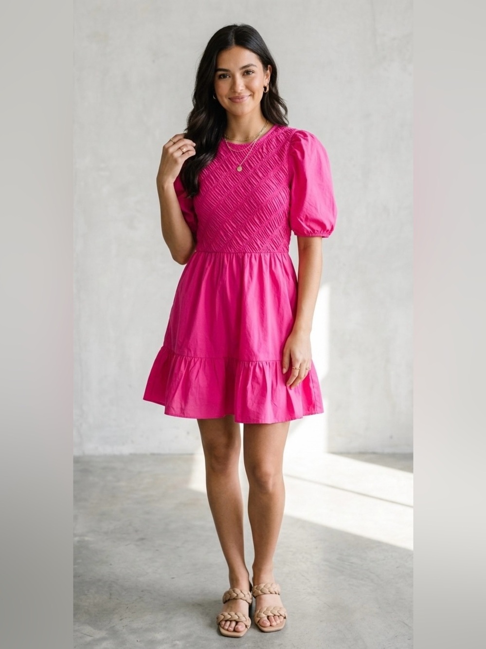 hot pink smock dress entro | Dresses | Entro Smocked Puff Sleeve Mini Size S Nwt Homecoming dresses